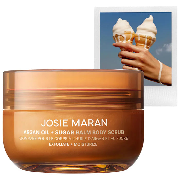 JOSIE MARAN | Argan Oil + Sugar Balm Refillable Exfoliating Body Scrub | Vanilla Vibezzz Jar